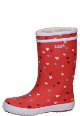 Aigle warm children's wellington boot LOLLY POP PRINT 2 RED HEARTS