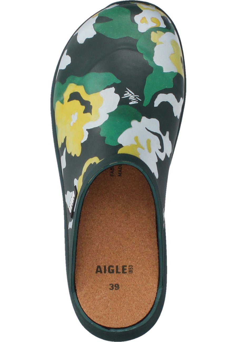 Colourful ladies' clogs CORLAY PRINT AQUA FLOWER by Aigle for home and garden