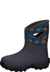 Women's Rubber Boots ANNIE MID GREY/BLUE by Fella | with flowers pattern
