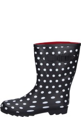 Trendy womens rubber boots STIP black by Gevavi with white polka dots Trendy womens rubber boots STIP black by Gevavi with white polka dots