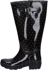 Wide shaft rubber boot WIDE WELLIE XL black with golden polka dots