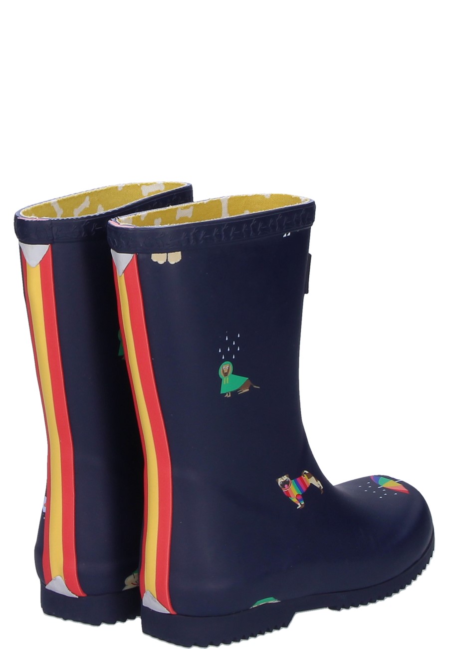 Colourful wellies JNR ROLL UP NAVY RAINBOW DOGS for kids by Joules