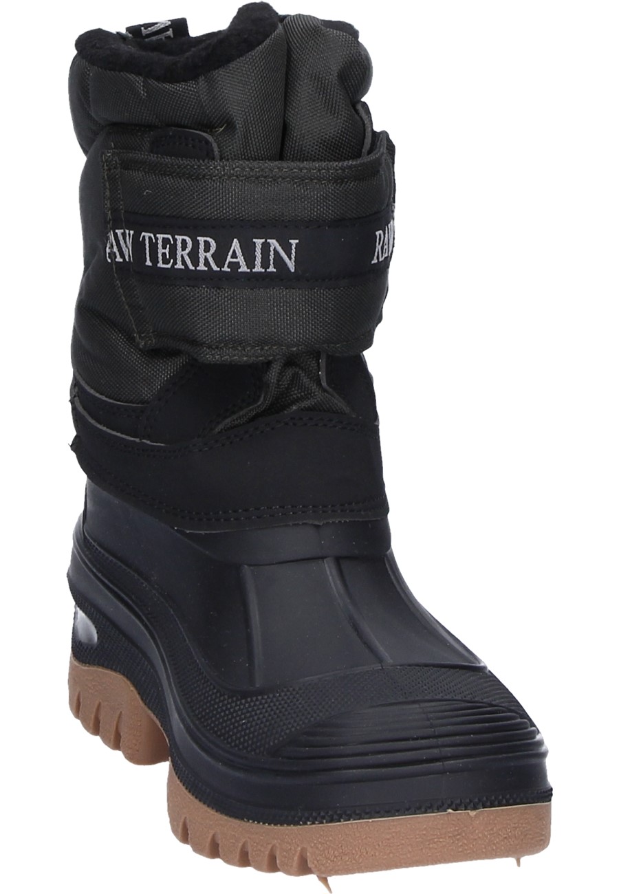 Black Lined Stable Boots with Velcro Fastener, Faux Fur Lining and PVC Foot