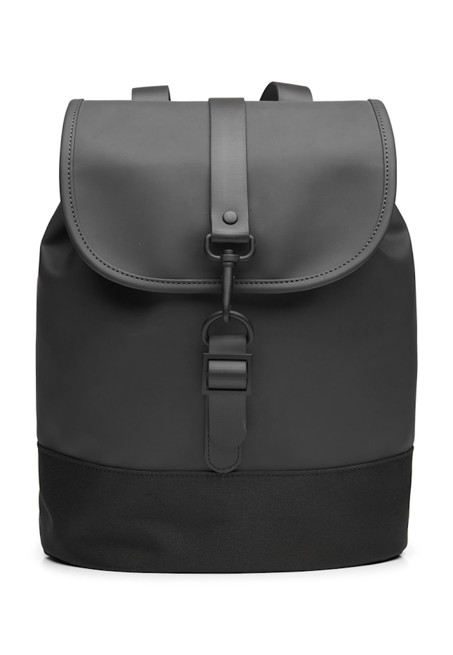 rains backpack weight Mini, Black Waterproof Laptop Bag for Women and Men, Small | Small waterproof backpack in black with a 15 in laptop pocket, flap, and carabiner making it ideal for both professional and casual use RAIN Backpack MIni