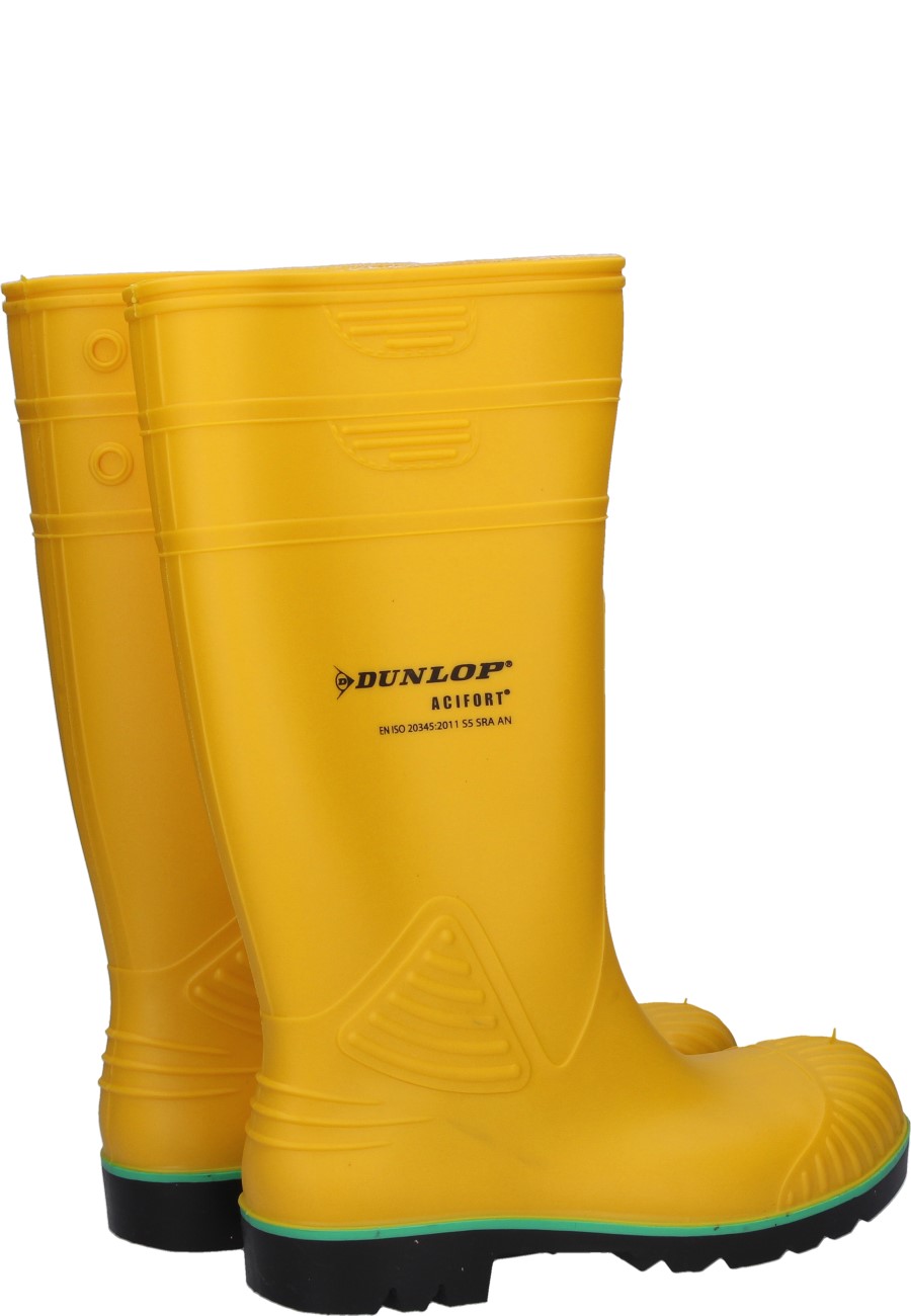 Dunlop Acifort Full saftey Chemical Range with steel toe cap and kick plate in yellow