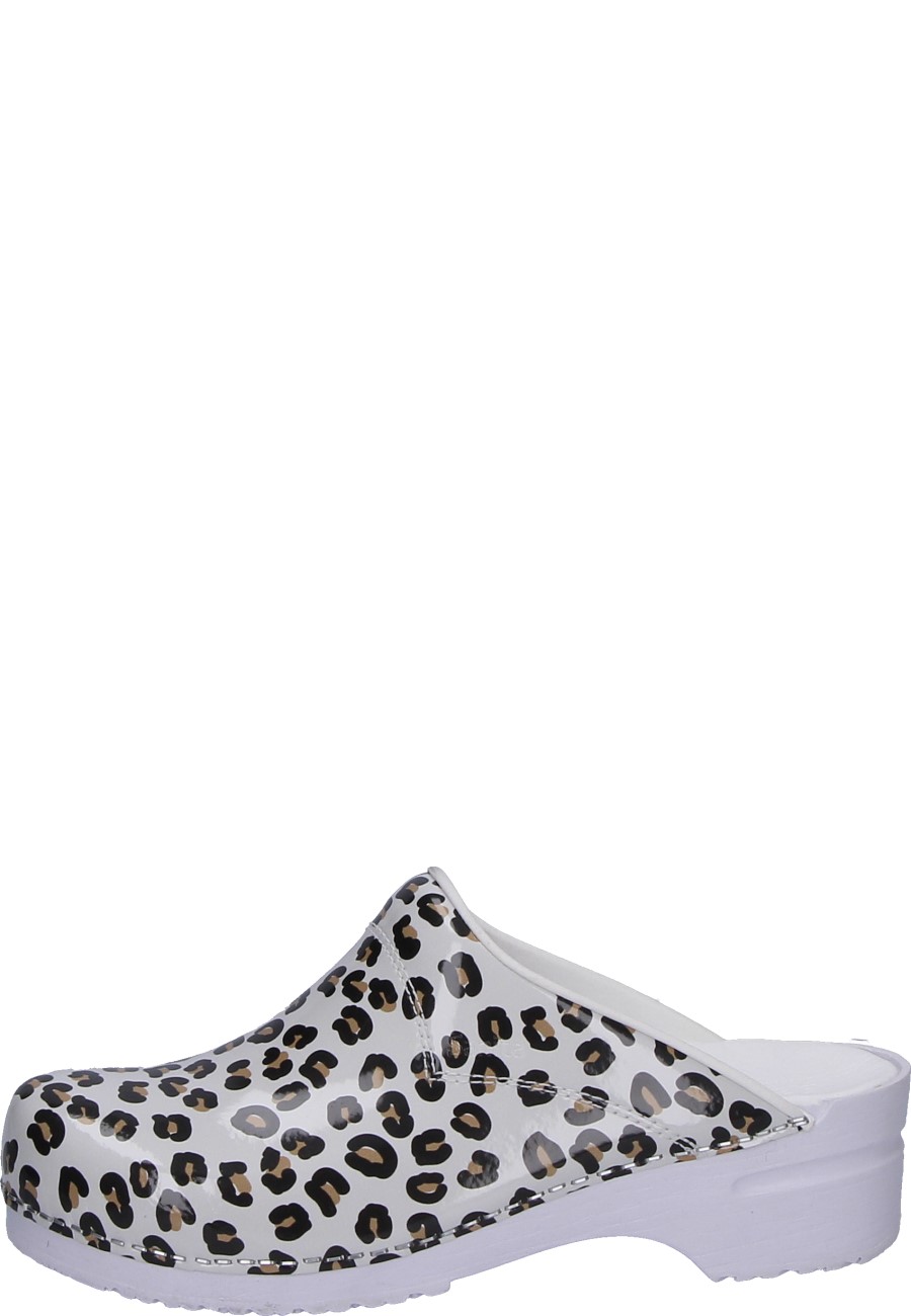 sanita leopard clogs