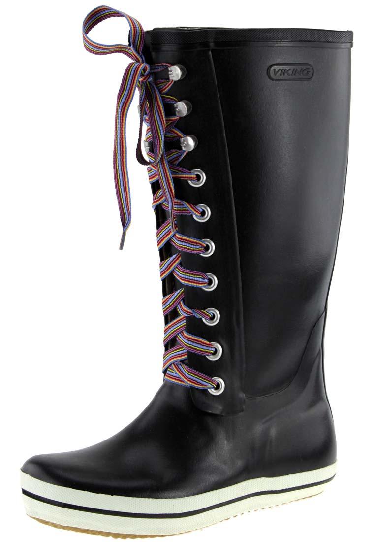 Viking Retro black Striped Ladies Rubber Boots a top rain boot in a