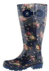 Wide Wellies blue Flowers Wellington boots with XL Wide Shaft Wide Wellies blue Flowers Wellington boots with XL Wide Shaft