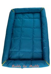 Fellafit dog mat with border -BUDDY FOR MUDDY- | Outdoor bed for dogs petrol
